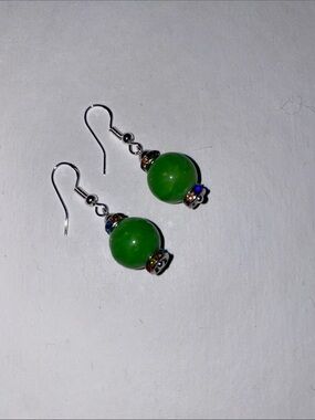 Good Vibes Only Green Bead Drop Earrings – Silver and rhinestone accents!